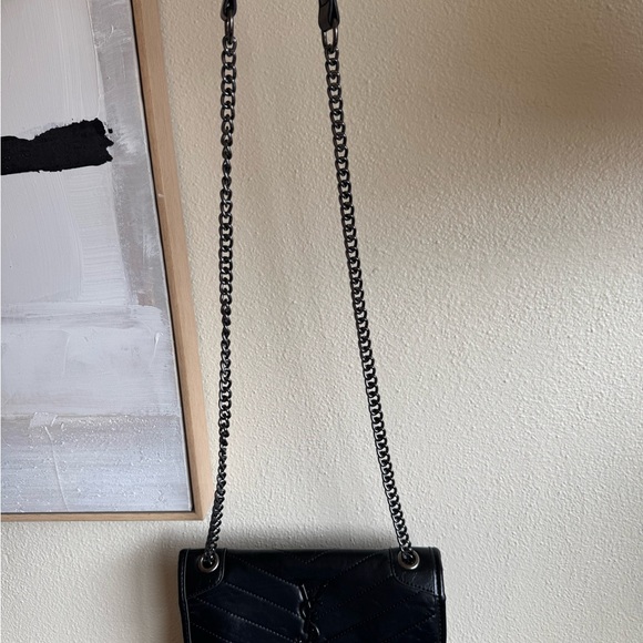 Black Quilted Leather Shoulder Bag with Logo - Picture 3 of 9